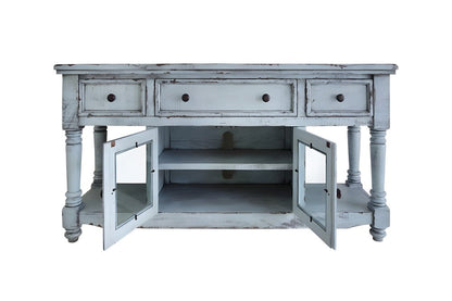 70" Blue Solid Wood Open shelving Distressed TV Stand HomeRoots