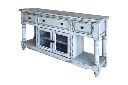 70" Blue Solid Wood Open shelving Distressed TV Stand HomeRoots