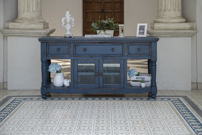 70" Blue Mango Solid Wood Open shelving Distressed TV Stand HomeRoots