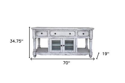 70" White Solid Wood Open shelving Distressed TV Stand HomeRoots