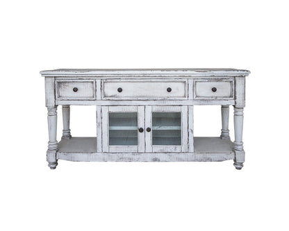 70" White Solid Wood Open shelving Distressed TV Stand HomeRoots