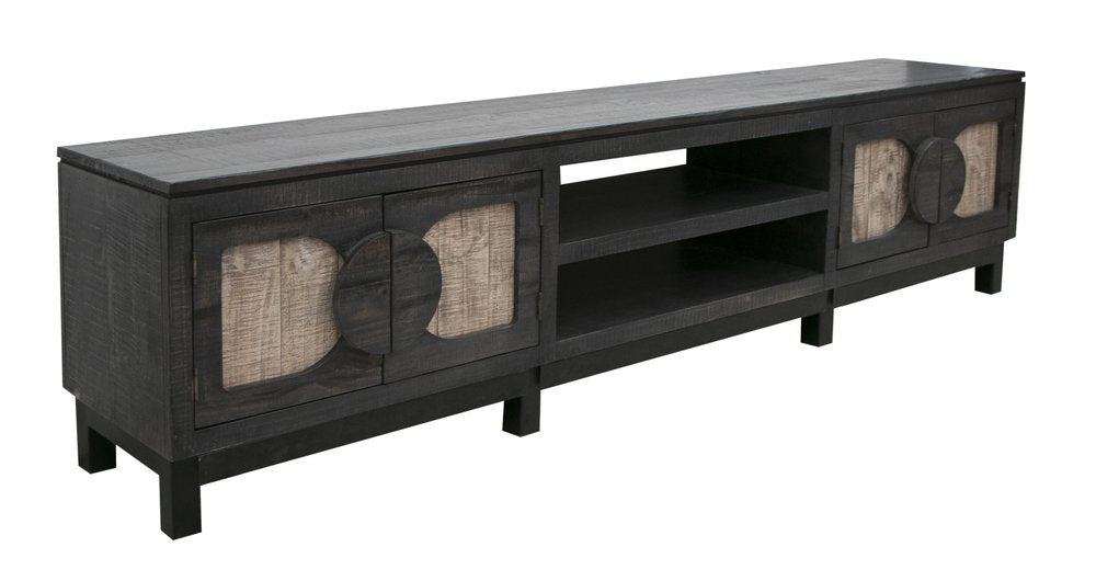93" Black Solid Wood Cabinet Enclosed Storage Distressed TV Stand HomeRoots