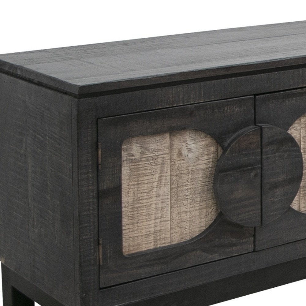 93" Black Solid Wood Cabinet Enclosed Storage Distressed TV Stand HomeRoots
