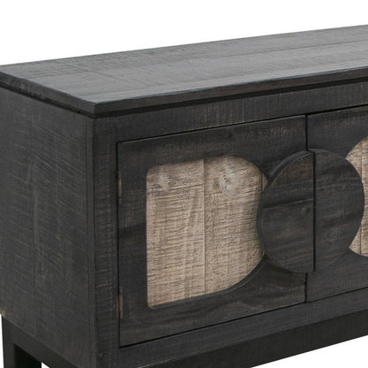 93" Black Solid Wood Cabinet Enclosed Storage Distressed TV Stand HomeRoots