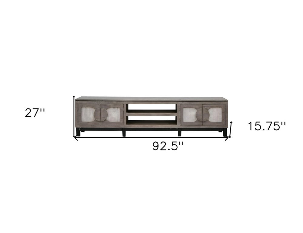 93" Gray Solid Wood Cabinet Enclosed Storage Distressed TV Stand HomeRoots