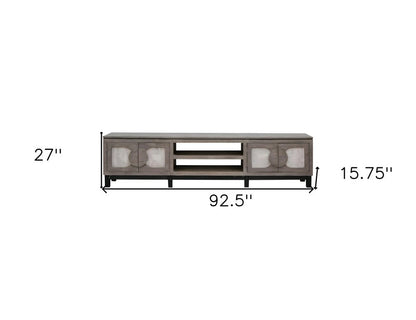 93" Gray Solid Wood Cabinet Enclosed Storage Distressed TV Stand HomeRoots