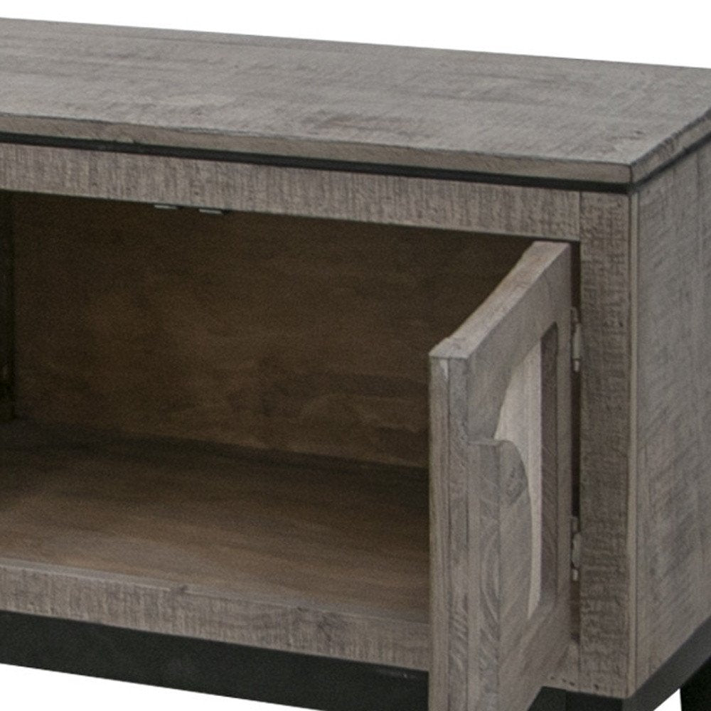 93" Gray Solid Wood Cabinet Enclosed Storage Distressed TV Stand HomeRoots
