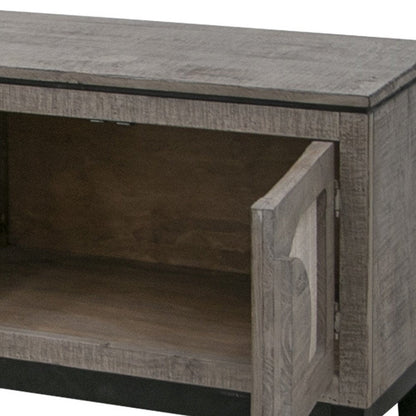 93" Gray Solid Wood Cabinet Enclosed Storage Distressed TV Stand HomeRoots