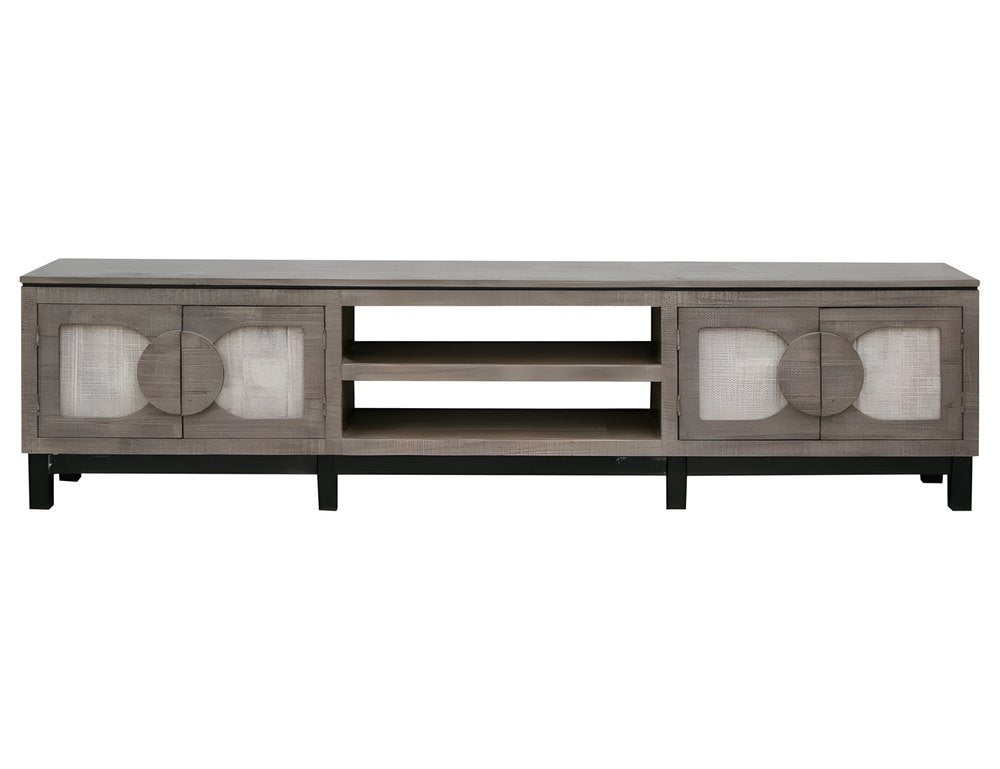 93" Gray Solid Wood Cabinet Enclosed Storage Distressed TV Stand HomeRoots