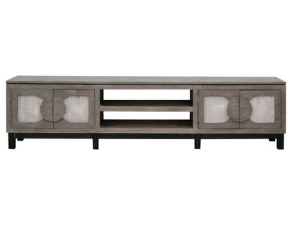 93" Gray Solid Wood Cabinet Enclosed Storage Distressed TV Stand HomeRoots