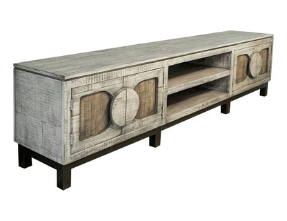 93" White Solid Wood Cabinet Enclosed Storage Distressed TV Stand HomeRoots