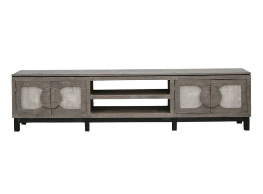 93" White Solid Wood Cabinet Enclosed Storage Distressed TV Stand HomeRoots