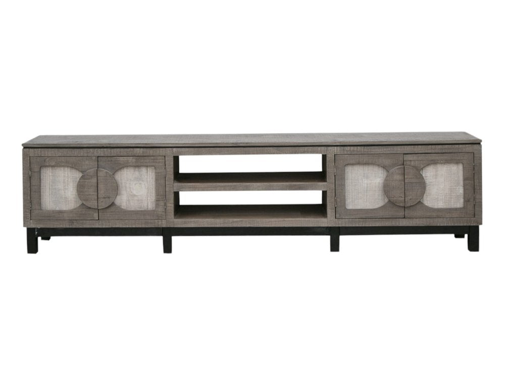 93" White Solid Wood Cabinet Enclosed Storage Distressed TV Stand HomeRoots
