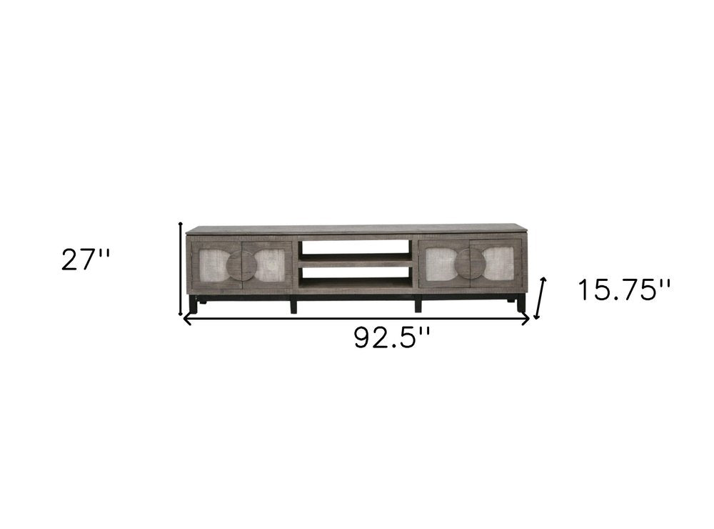 93" White Solid Wood Cabinet Enclosed Storage Distressed TV Stand HomeRoots