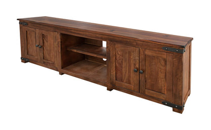 93" Brown Solid Wood Cabinet Enclosed Storage Distressed TV Stand HomeRoots