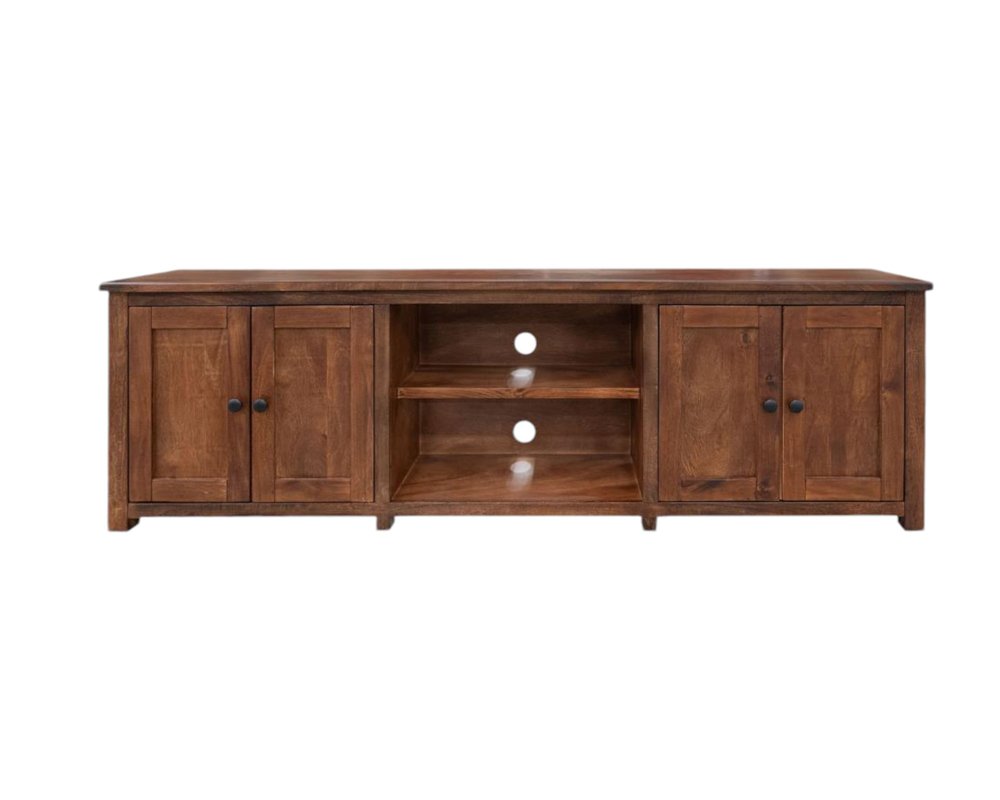 93" Brown Solid Wood Cabinet Enclosed Storage Distressed TV Stand — view 2