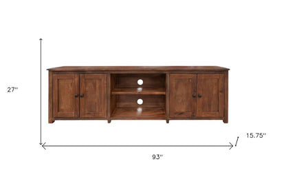 93" Brown Solid Wood Cabinet Enclosed Storage Distressed TV Stand HomeRoots