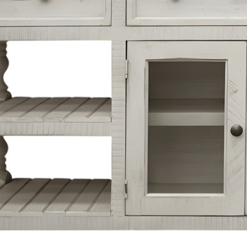 60" Ivory Solid Wood Open shelving Distressed TV Stand HomeRoots