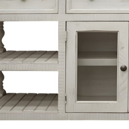60" Ivory Solid Wood Open shelving Distressed TV Stand HomeRoots
