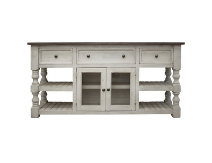 60" Ivory Solid Wood Open shelving Distressed TV Stand HomeRoots