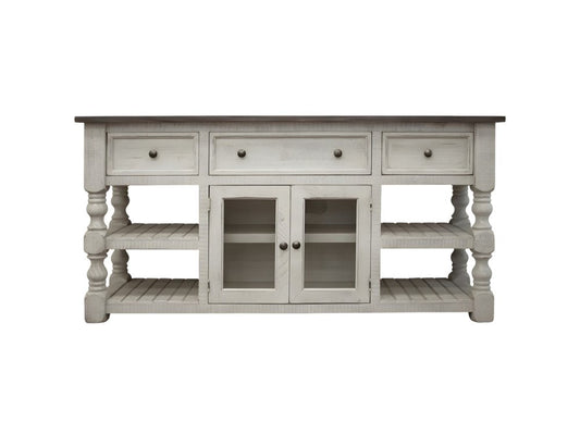 60" Ivory Solid Wood Open shelving Distressed TV Stand HomeRoots