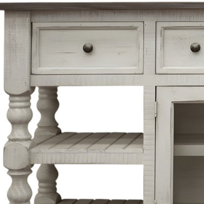 70" Ivory Solid Wood Open shelving Distressed TV Stand HomeRoots