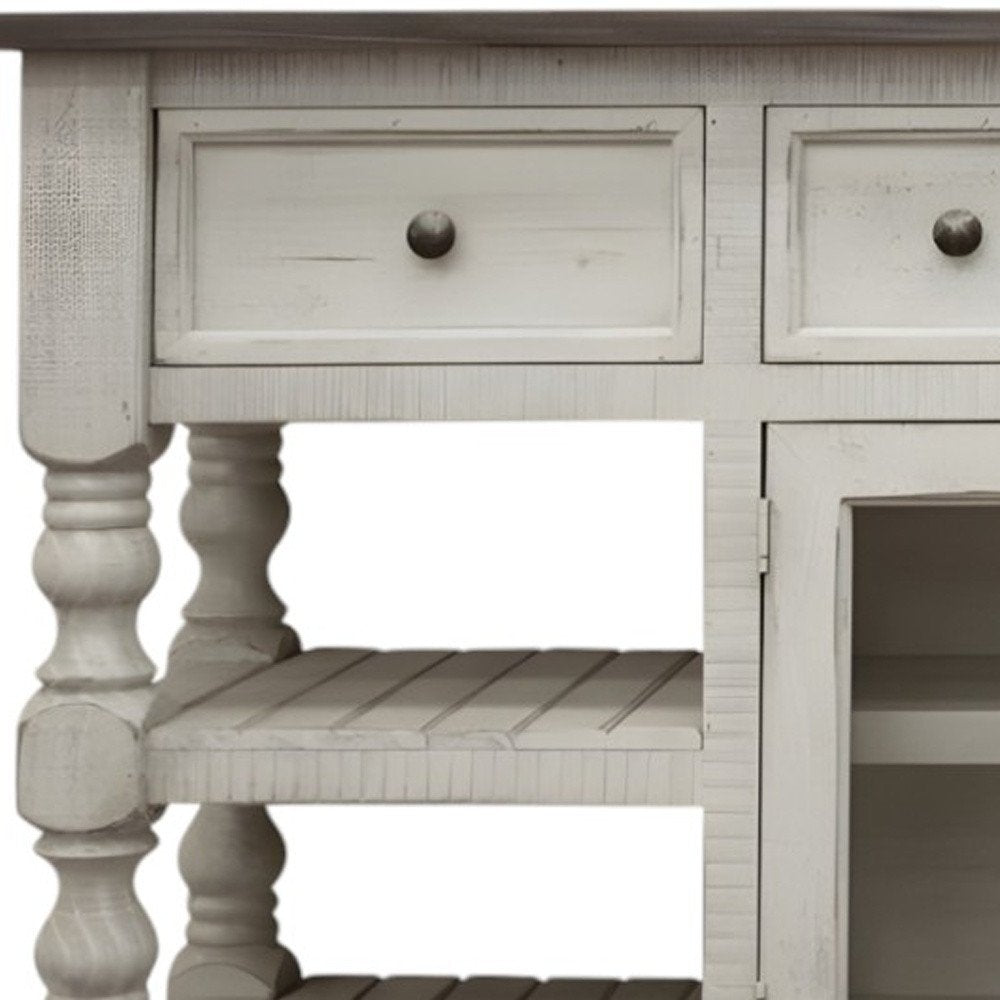 70" Ivory Solid Wood Open shelving Distressed TV Stand HomeRoots