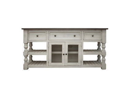 70" Ivory Solid Wood Open shelving Distressed TV Stand HomeRoots