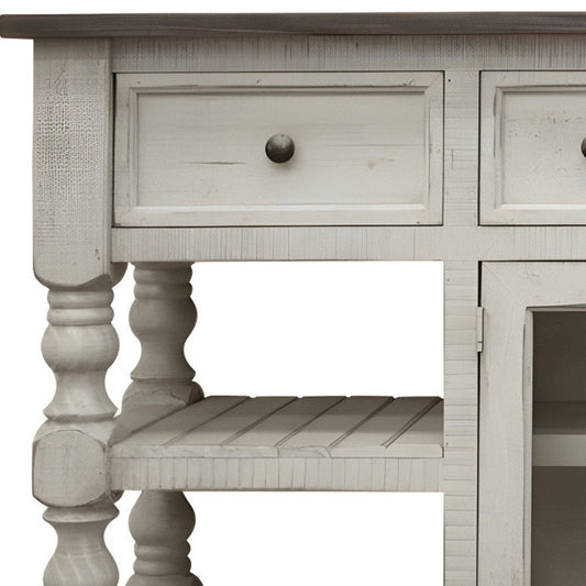 81" Ivory Solid Wood Open shelving Distressed TV Stand HomeRoots