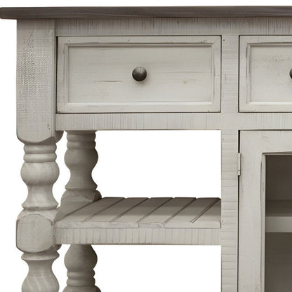 81" Ivory Solid Wood Open shelving Distressed TV Stand HomeRoots