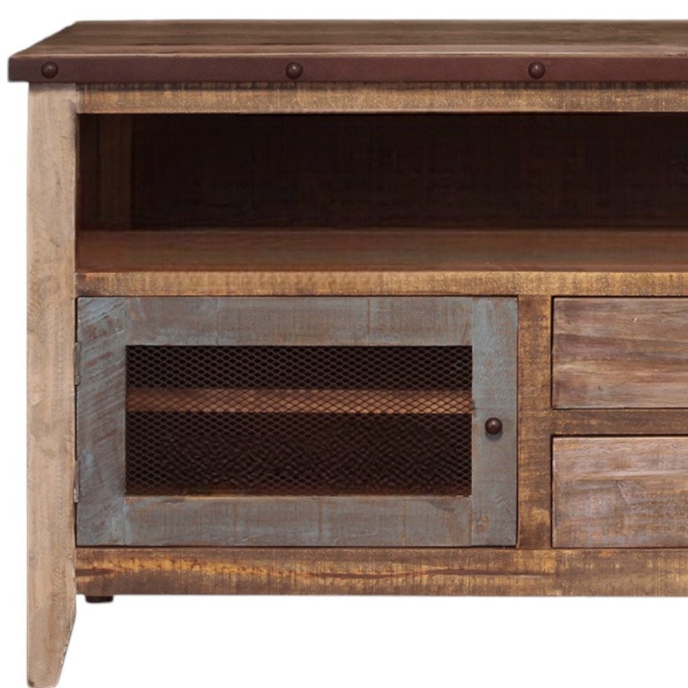 53" Brown Solid Wood Cabinet Enclosed Storage Distressed TV Stand HomeRoots