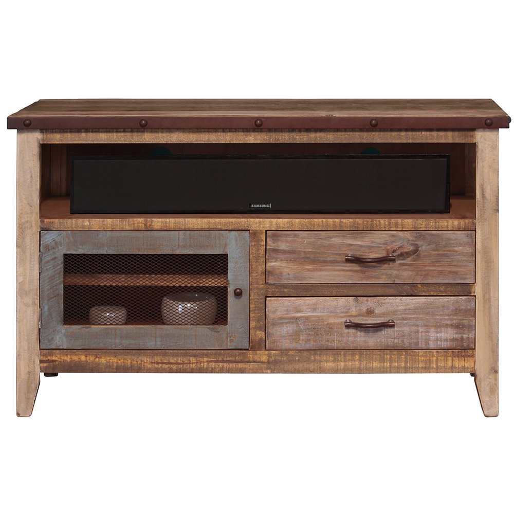 53" Brown Solid Wood Cabinet Enclosed Storage Distressed TV Stand HomeRoots