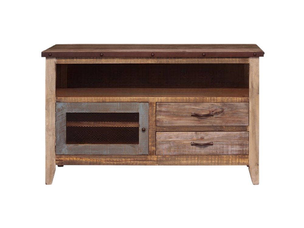 53" Brown Solid Wood Cabinet Enclosed Storage Distressed TV Stand HomeRoots