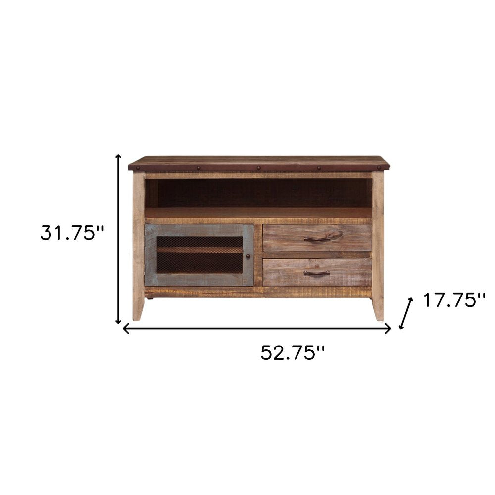 53" Brown Solid Wood Cabinet Enclosed Storage Distressed TV Stand HomeRoots
