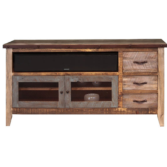 61" Brown Solid Wood Cabinet Enclosed Storage Distressed TV Stand HomeRoots