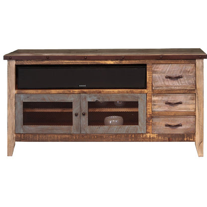 61" Brown Solid Wood Cabinet Enclosed Storage Distressed TV Stand HomeRoots