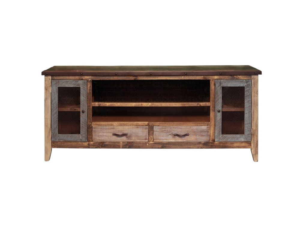 76" Brown Solid Wood Cabinet Enclosed Storage Distressed TV Stand HomeRoots