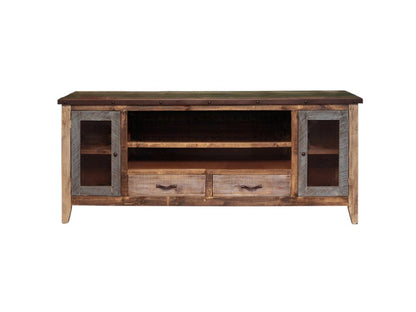 76" Brown Solid Wood Cabinet Enclosed Storage Distressed TV Stand HomeRoots