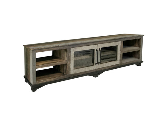 93" Brown Solid Wood Cabinet Enclosed Storage Distressed TV Stand HomeRoots