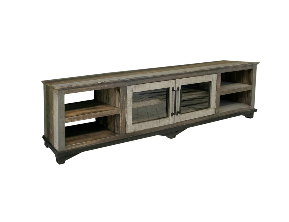 93" Brown Solid Wood Cabinet Enclosed Storage Distressed TV Stand HomeRoots