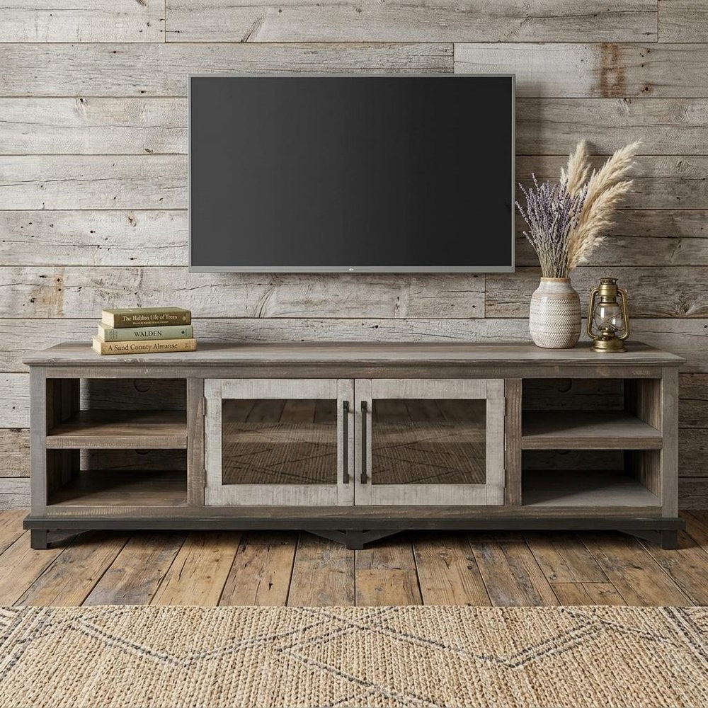 93" Brown Solid Wood Cabinet Enclosed Storage Distressed TV Stand HomeRoots