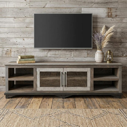 93" Brown Solid Wood Cabinet Enclosed Storage Distressed TV Stand HomeRoots