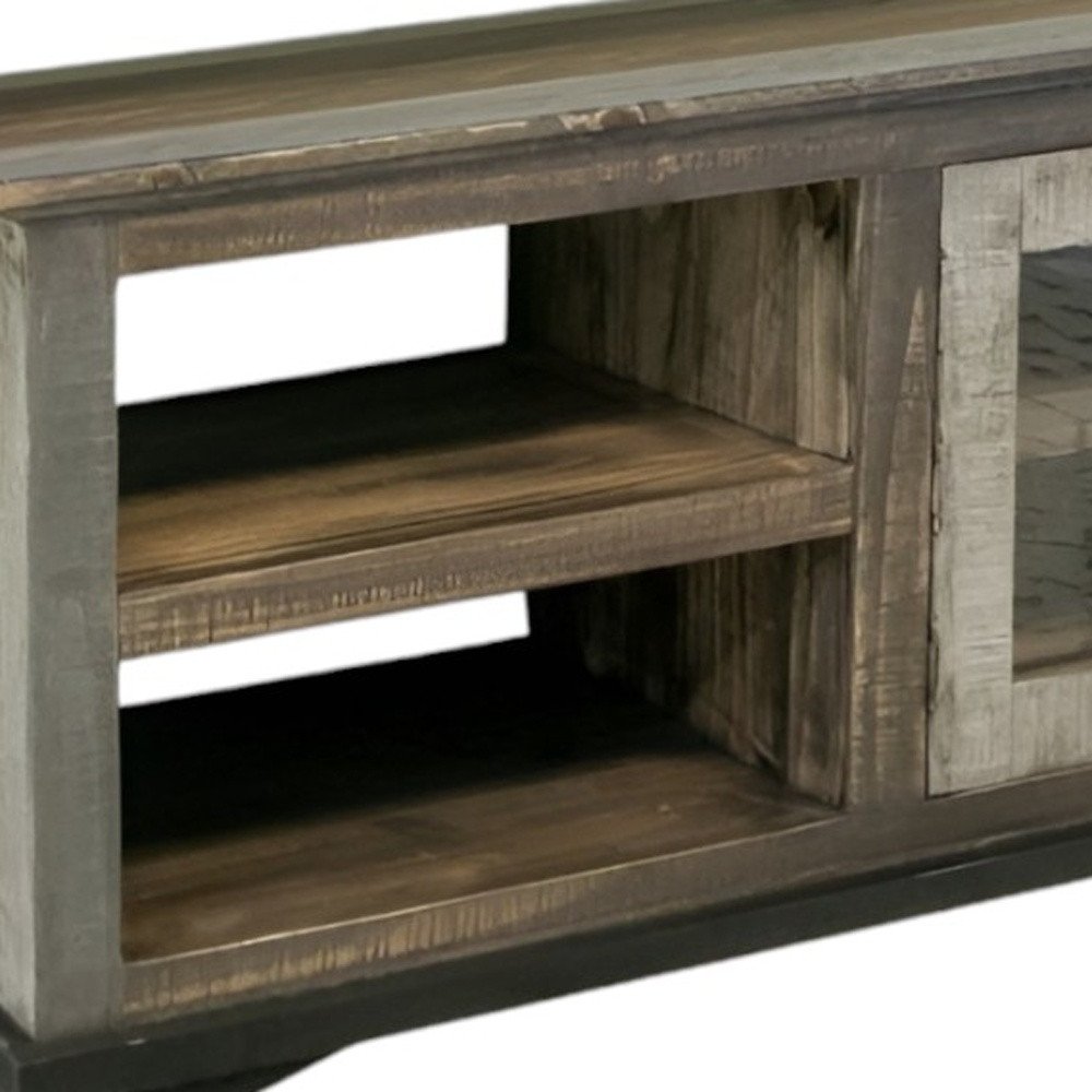 93" Brown Solid Wood Cabinet Enclosed Storage Distressed TV Stand — view 3