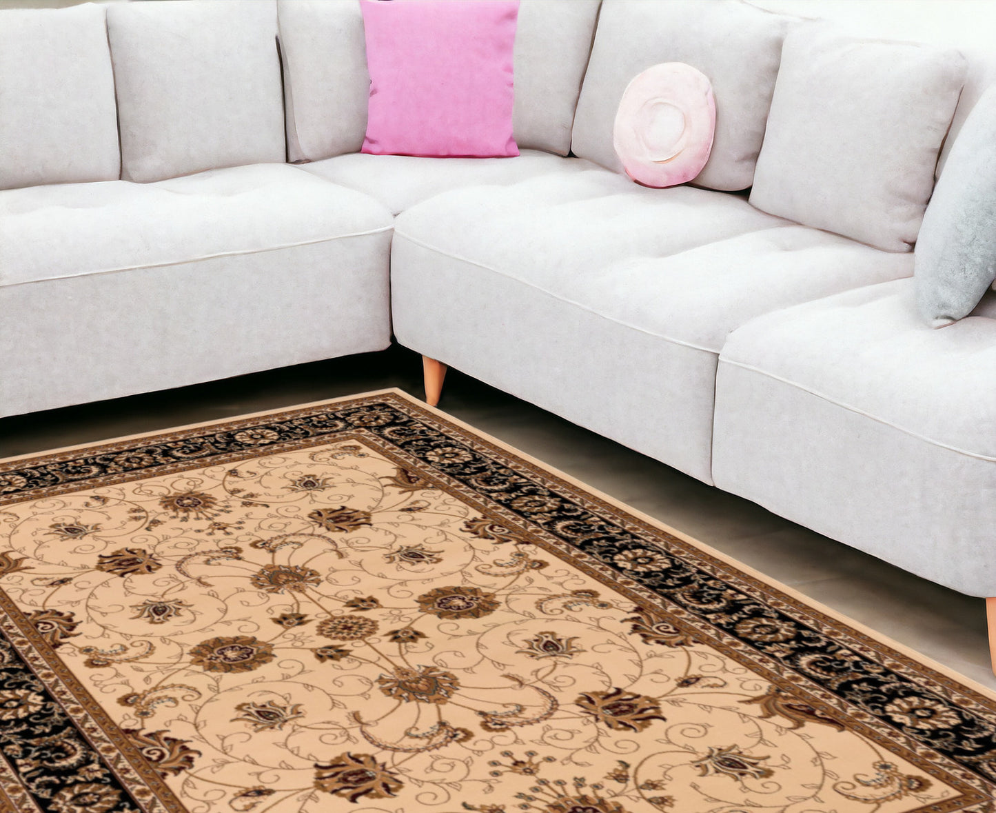 10' X 13' Black and Tan Oriental Washable Non Skid Area Rug - 27.0" (L) x 180.0" (W) x 0.6" (H)