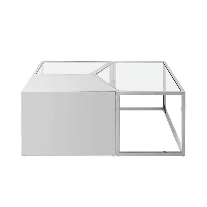 Set of Three 37" Clear And Gold Glass And Stainless Steel Square Mirrored Bunching Coffee Tables HomeRoots