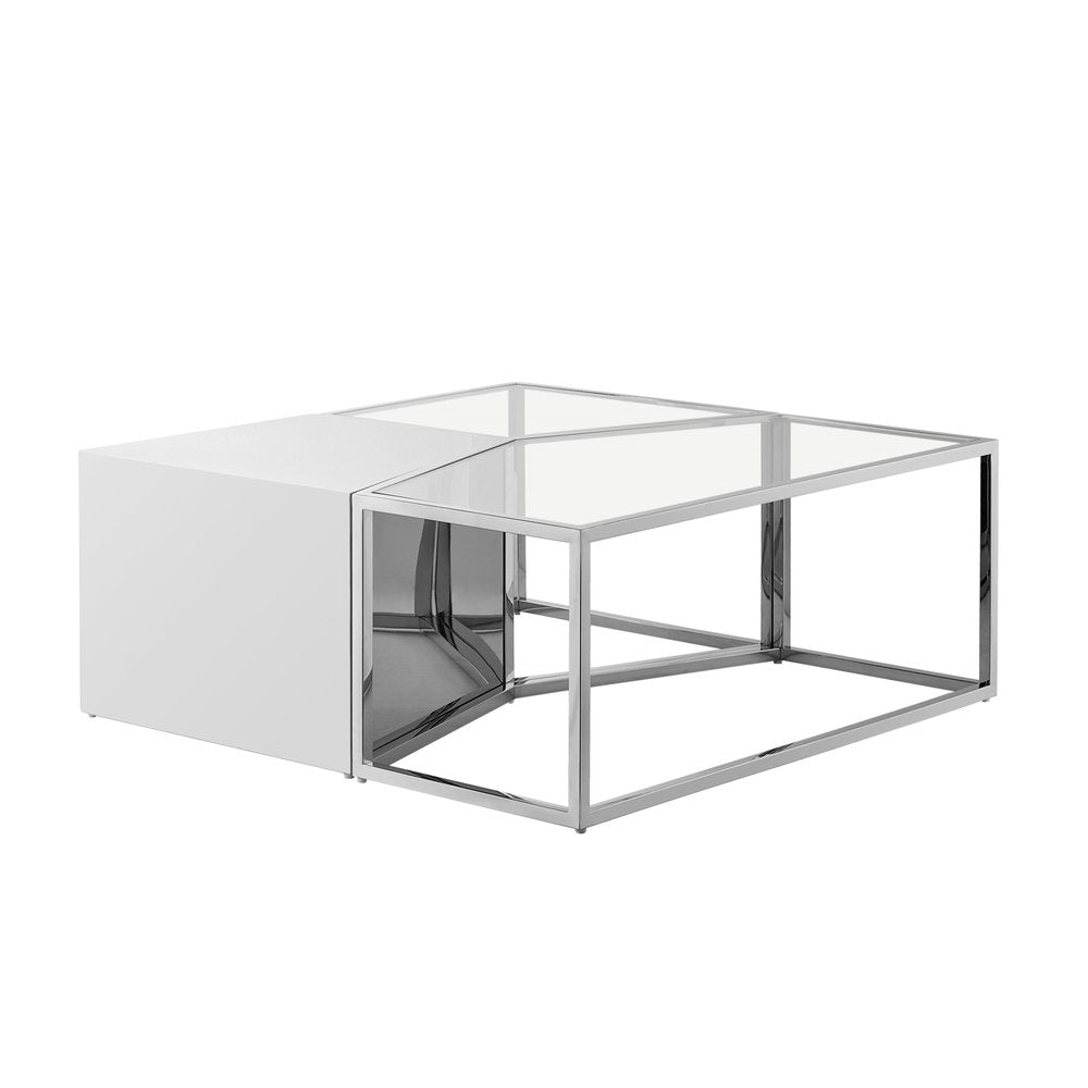 Set of Three 37" Clear And Gold Glass And Stainless Steel Square Mirrored Bunching Coffee Tables — view 8