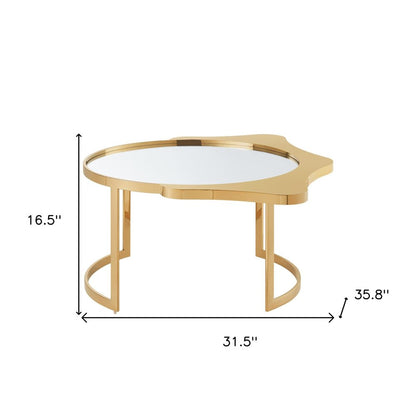 32" Gold Glass And Stainless Steel Round Mirrored Coffee Table HomeRoots