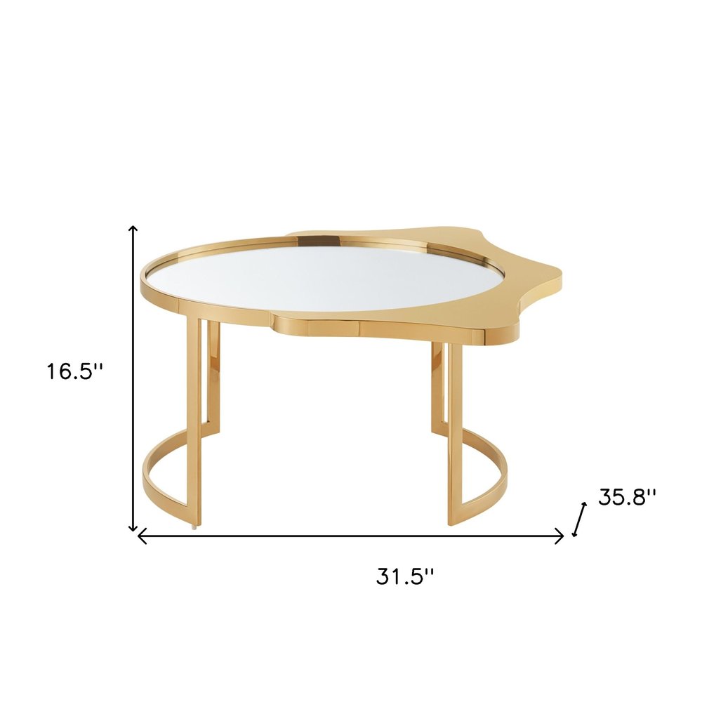 32" Gold Glass And Stainless Steel Round Mirrored Coffee Table — view 6