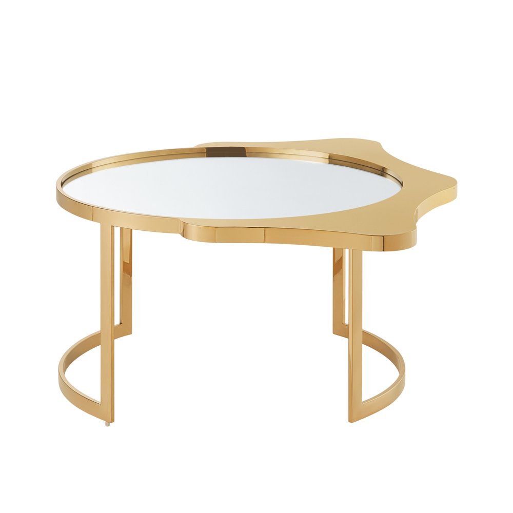 32" Gold Glass And Stainless Steel Round Mirrored Coffee Table HomeRoots
