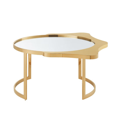 32" Gold Glass And Stainless Steel Round Mirrored Coffee Table HomeRoots